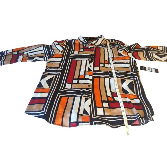 Karl Lagerfeld Womens Abstract Geometric Button-Down XL Long Sleeve Blouse Shirt - Picture 12 of 12